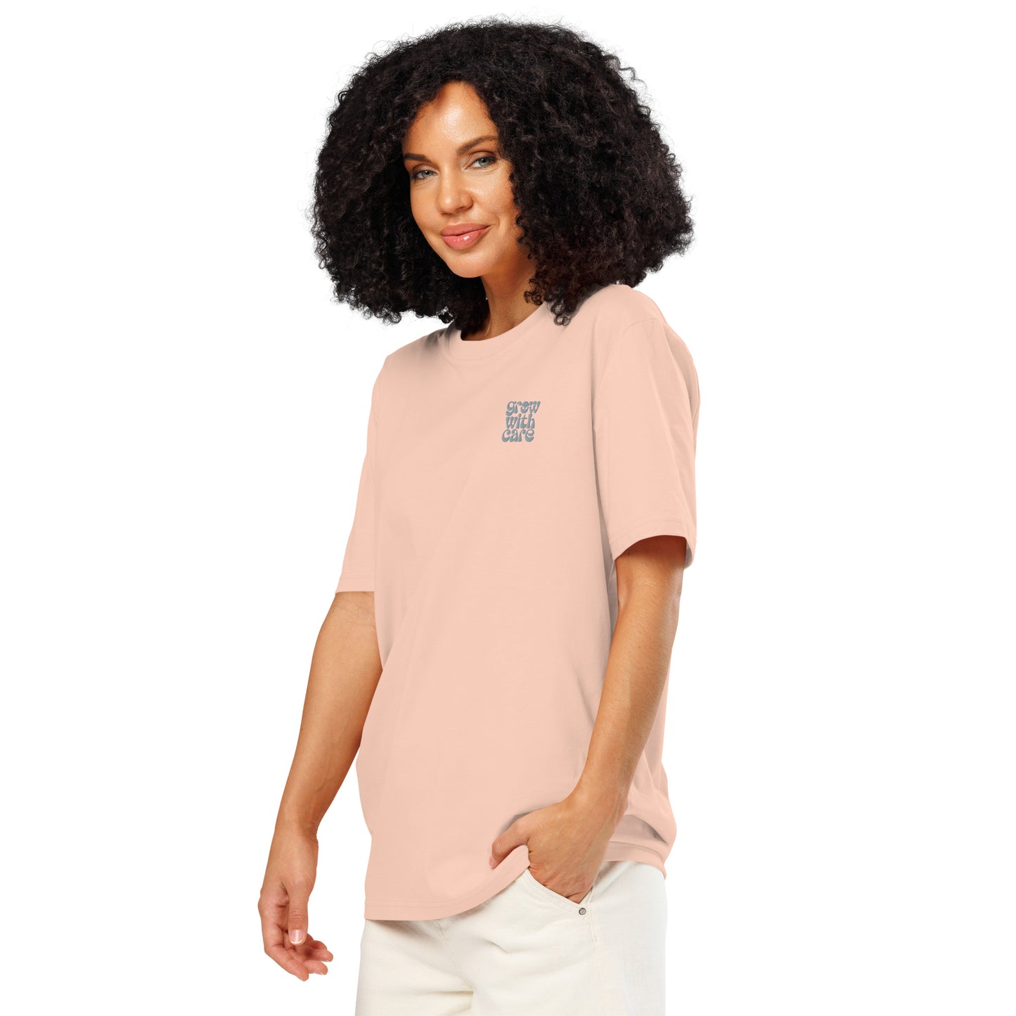Eco-Friendly Owl Clothing Embroidered Unisex Organic Ribbed Neck T-Shirt "Grow With Care" Dudeily