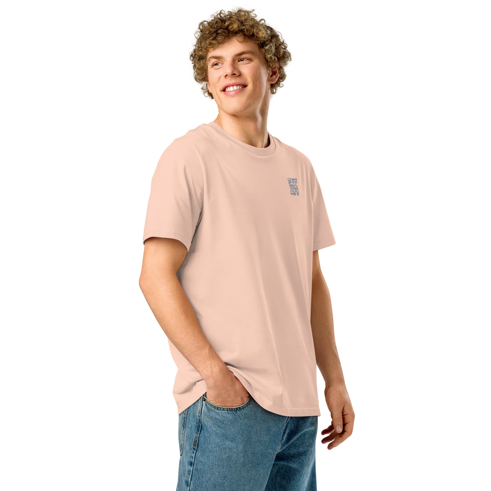 Eco-Friendly Owl Clothing Embroidered Unisex Organic Ribbed Neck T-Shirt "Grow With Care" Dudeily