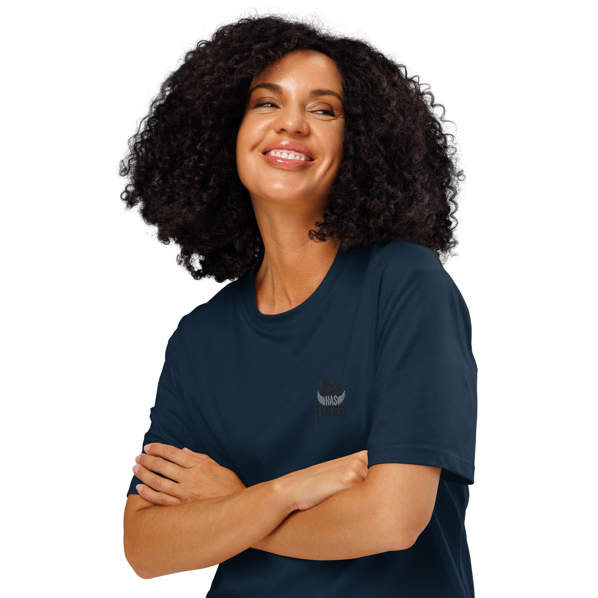 Eco-Friendly Owl Clothing Embroidered Unisex Organic Ribbed Neck T-Shirt "Hope Has Feathers" Dudeily