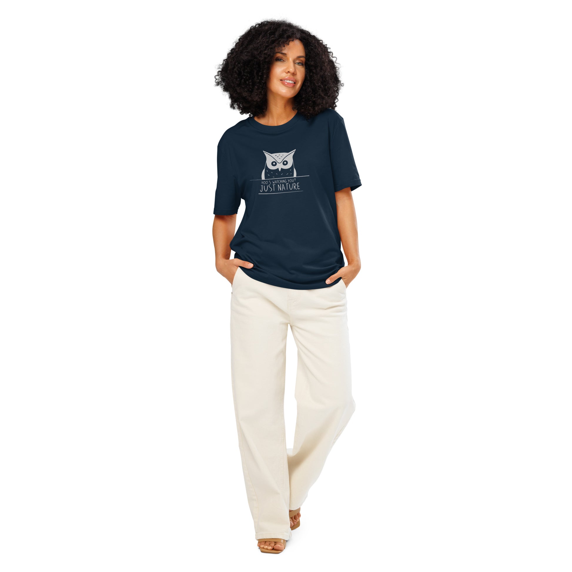 Ribbed Neck T-Shirt: 'Hoo’s Watching You? Just Nature' | Eco-Friendly Owl Apparel USA Dudeily