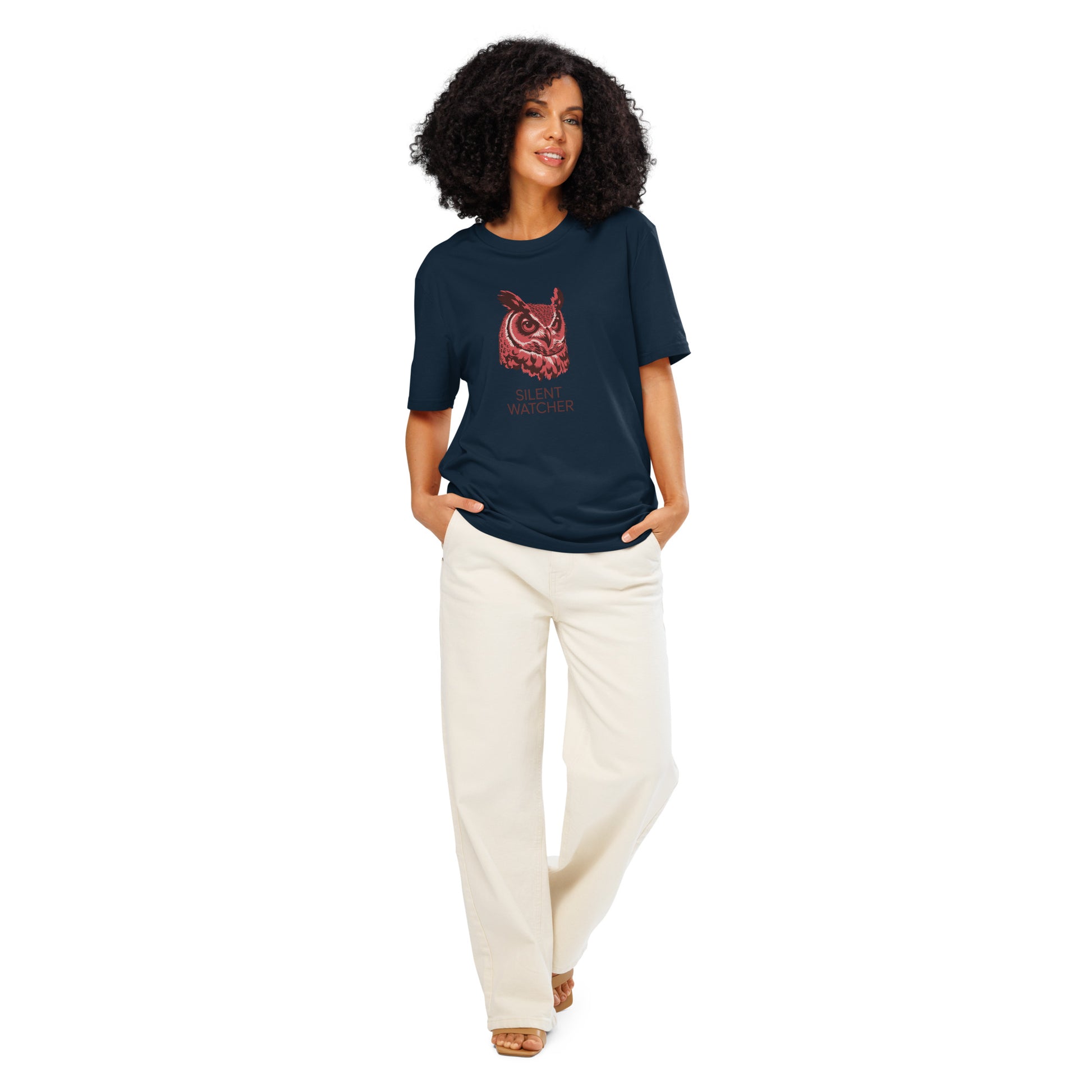 Unisex Organic Ribbed Neck T-Shirt: 'Silent Watcher' | Eco-Friendly Owl Apparel USA Dudeily
