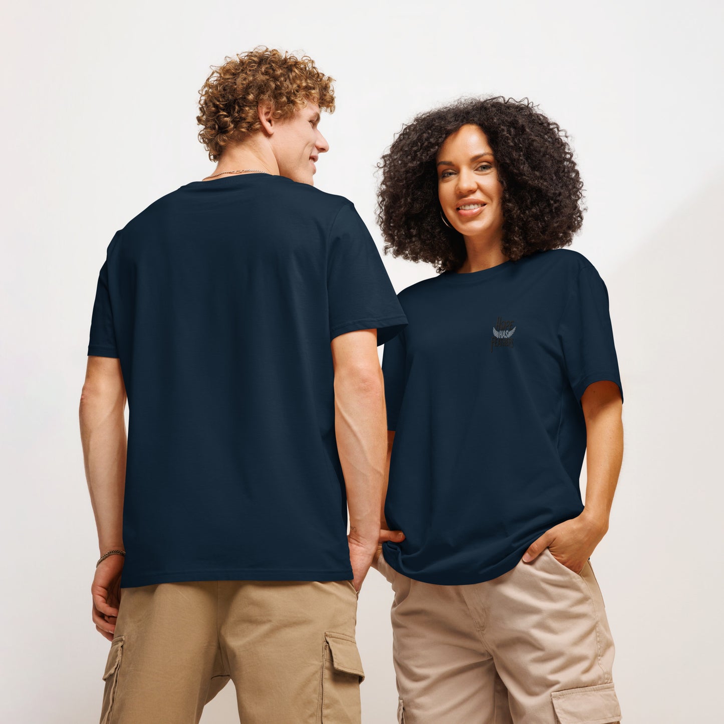 Eco-Friendly Owl Clothing Embroidered Unisex Organic Ribbed Neck T-Shirt "Hope Has Feathers" Dudeily