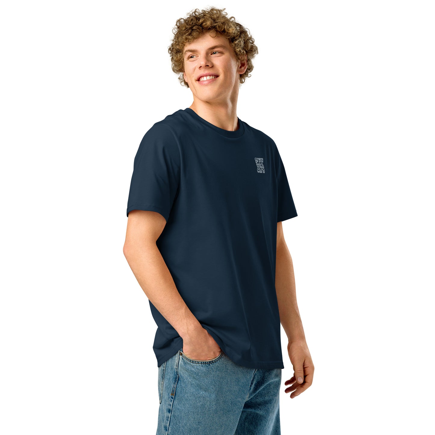 Eco-Friendly Owl Clothing Embroidered Unisex Organic Ribbed Neck T-Shirt "Grow With Care" Dudeily