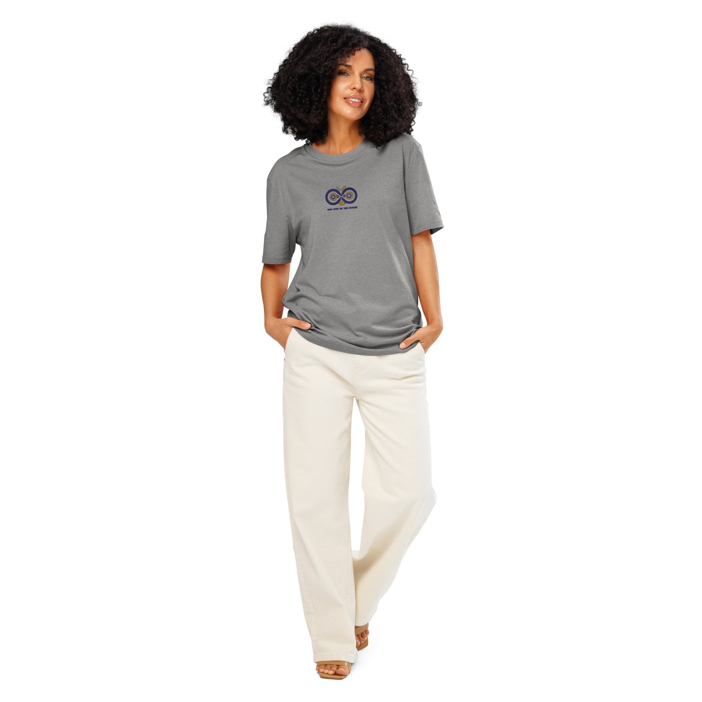 Embroidered Unisex Organic Ribbed Neck T-Shirt – Owl Eyes on the Future | Owl-Themed Sustainable Fashion USA Heather Grey Dudeily