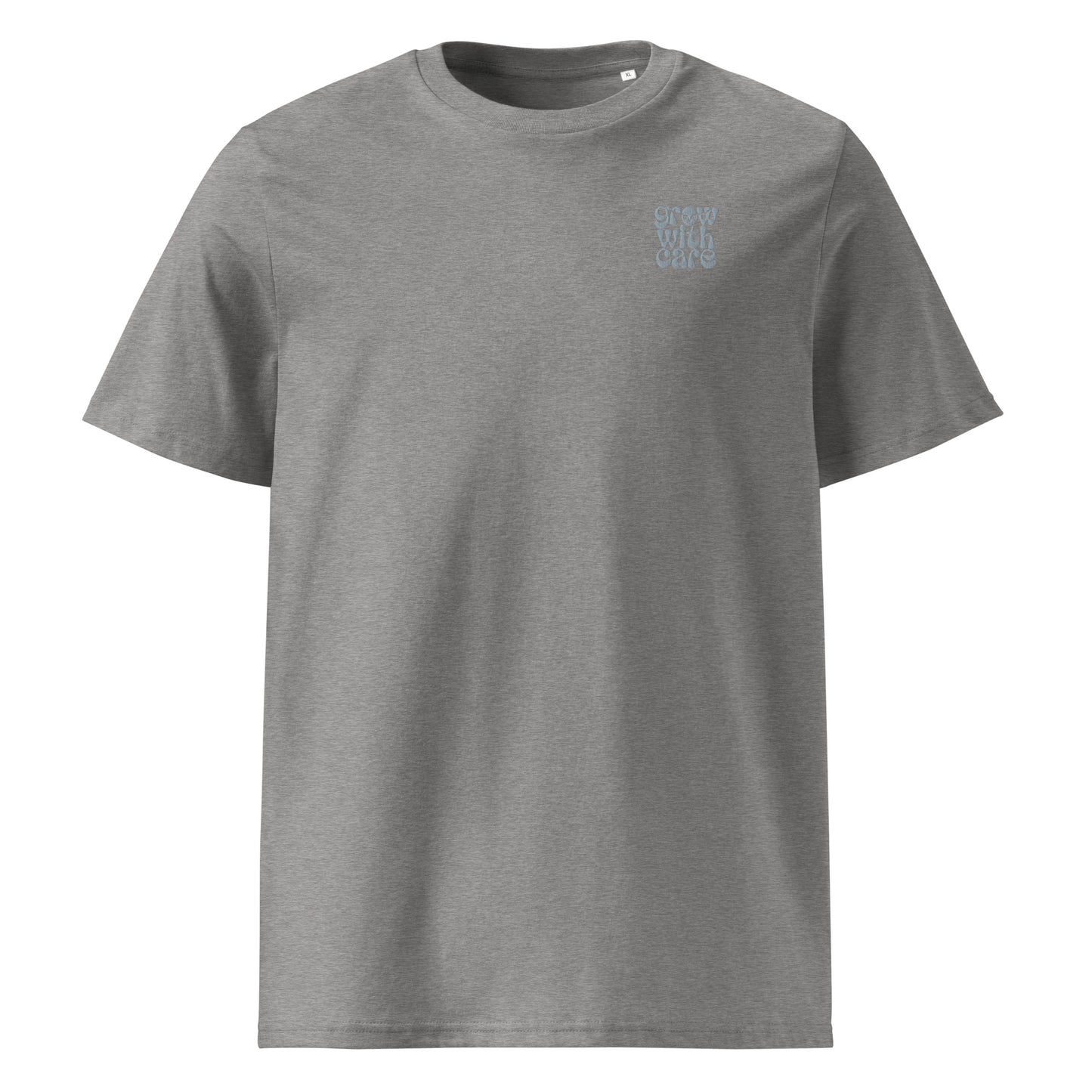 Eco-Friendly Owl Clothing Embroidered Unisex Organic Ribbed Neck T-Shirt "Grow With Care" Heather Grey Dudeily