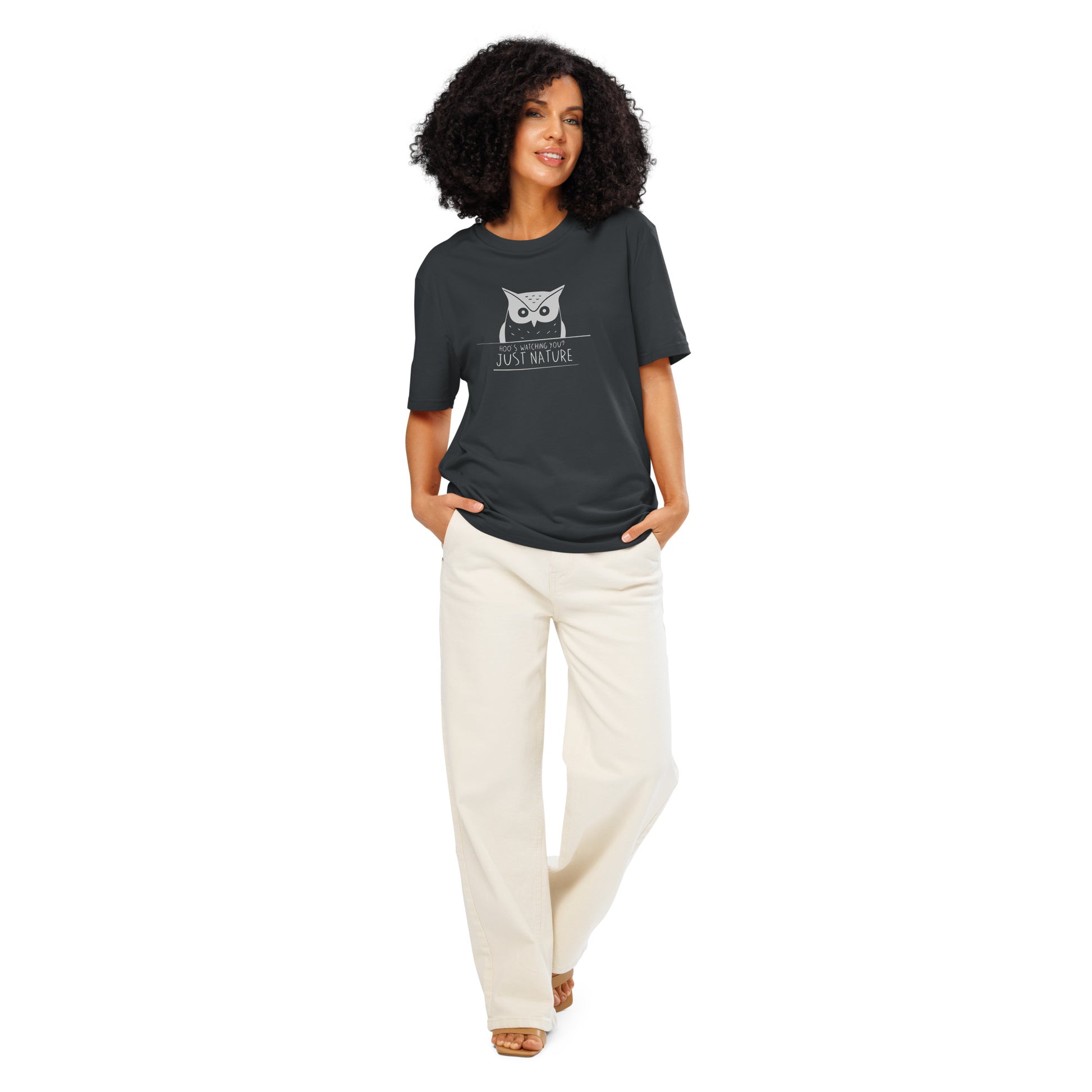 Ribbed Neck T-Shirt: 'Hoo’s Watching You? Just Nature' | Eco-Friendly Owl Apparel USA Dudeily
