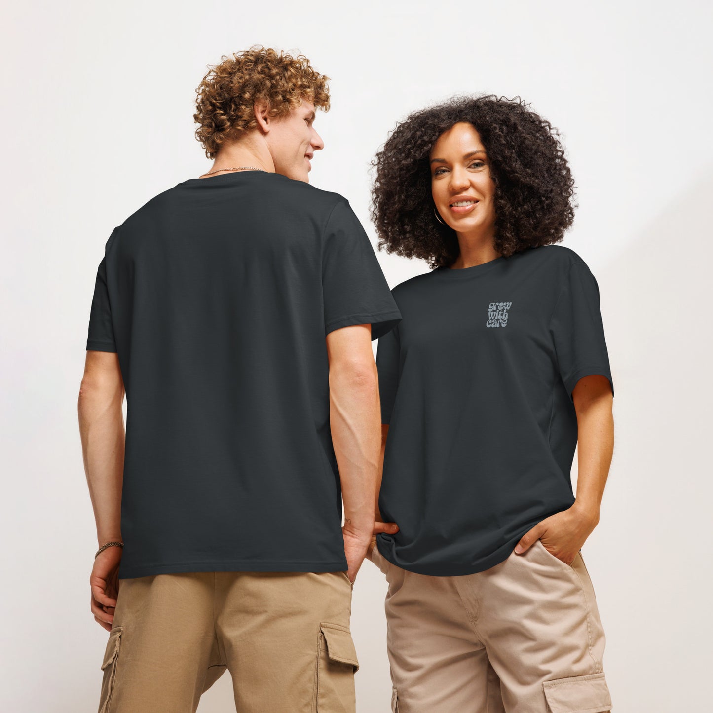 Eco-Friendly Owl Clothing Embroidered Unisex Organic Ribbed Neck T-Shirt "Grow With Care" Dudeily