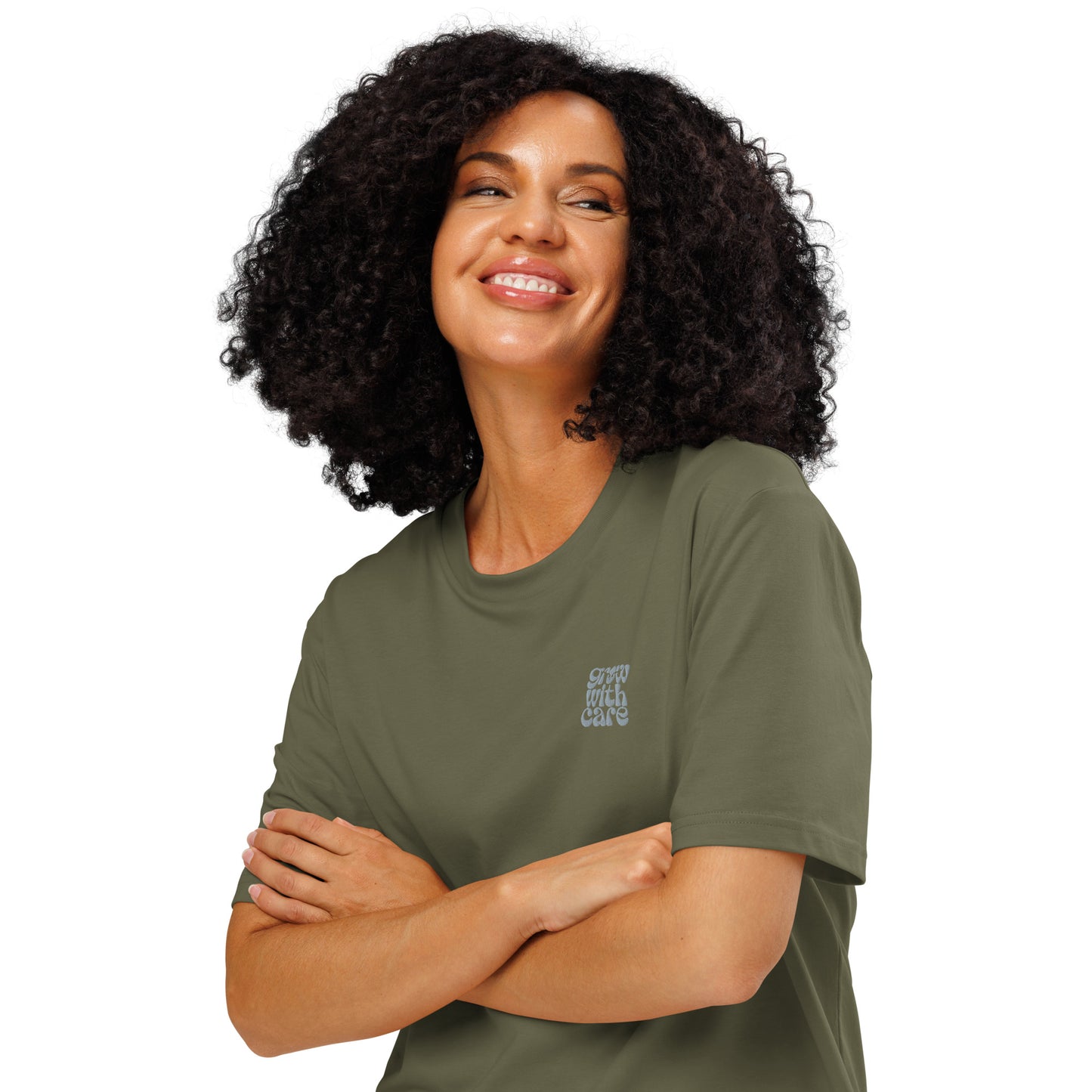 Eco-Friendly Owl Clothing Embroidered Unisex Organic Ribbed Neck T-Shirt "Grow With Care" Dudeily