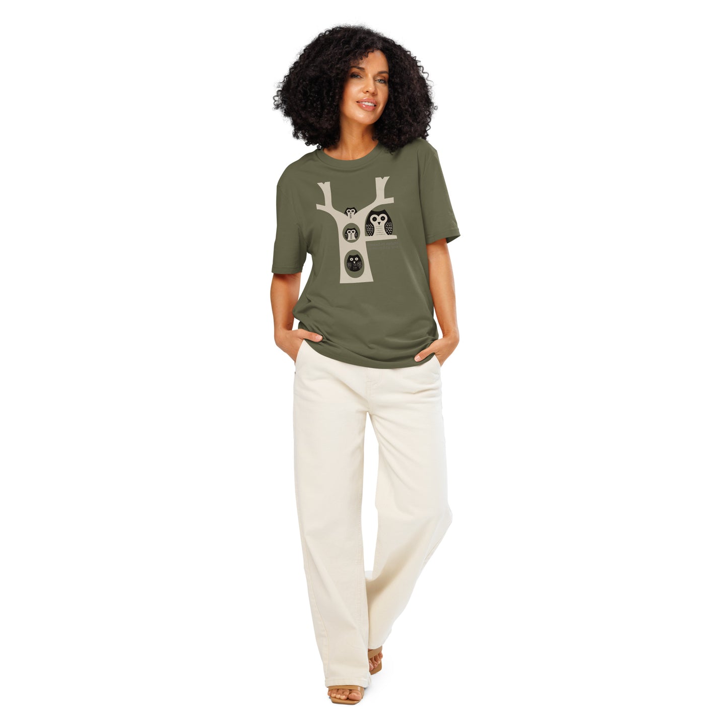 Unisex Organic Ribbed Neck T-Shirt – OwlNest Sustainable Fashion for Family Day Vibes Khaki Dudeily