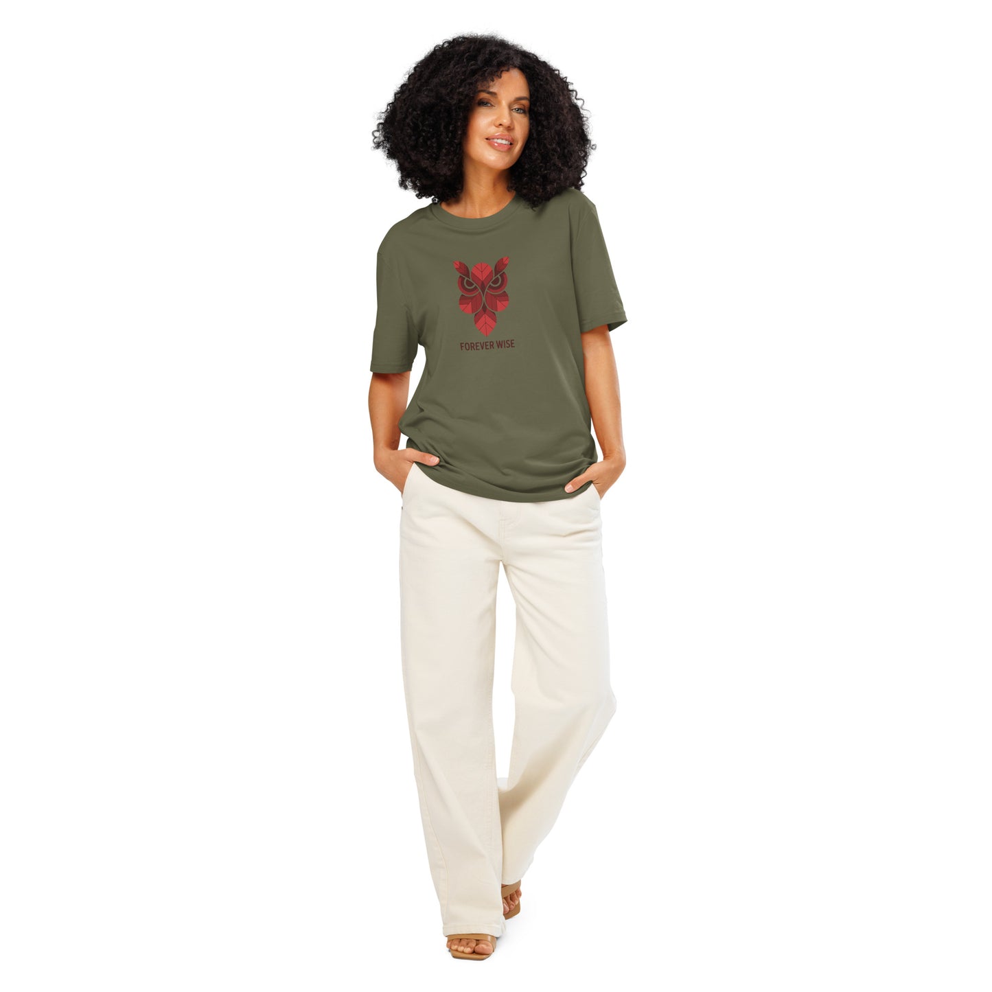 Unisex Organic Ribbed Neck T-Shirt: 'Forever Wise' | Sustainable Owl Fashion USA Khaki Dudeily