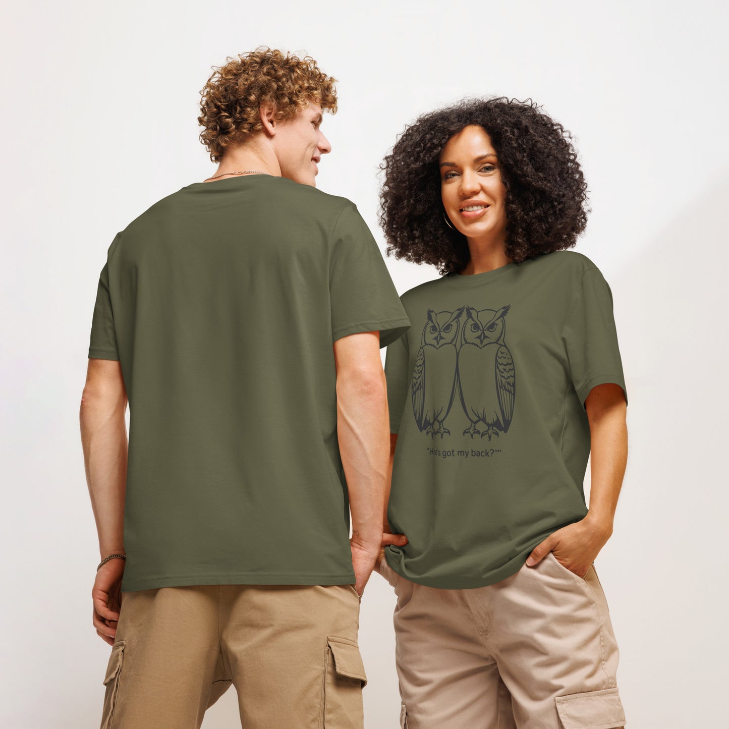 Unisex Organic Ribbed Neck T-Shirt: Hoo’s Got My Back? | Owl-Themed Sustainable Fashion USA by Dudeily Dudeily