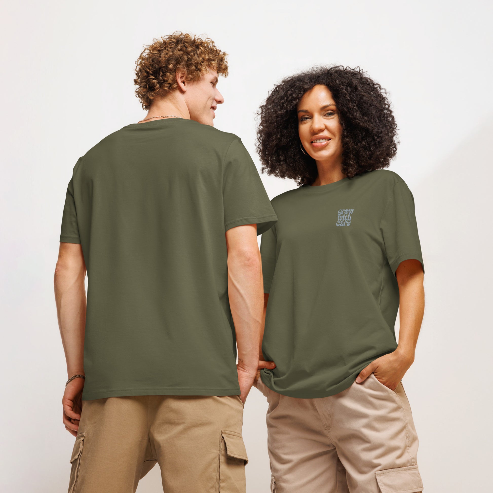 Eco-Friendly Owl Clothing Embroidered Unisex Organic Ribbed Neck T-Shirt "Grow With Care" Dudeily