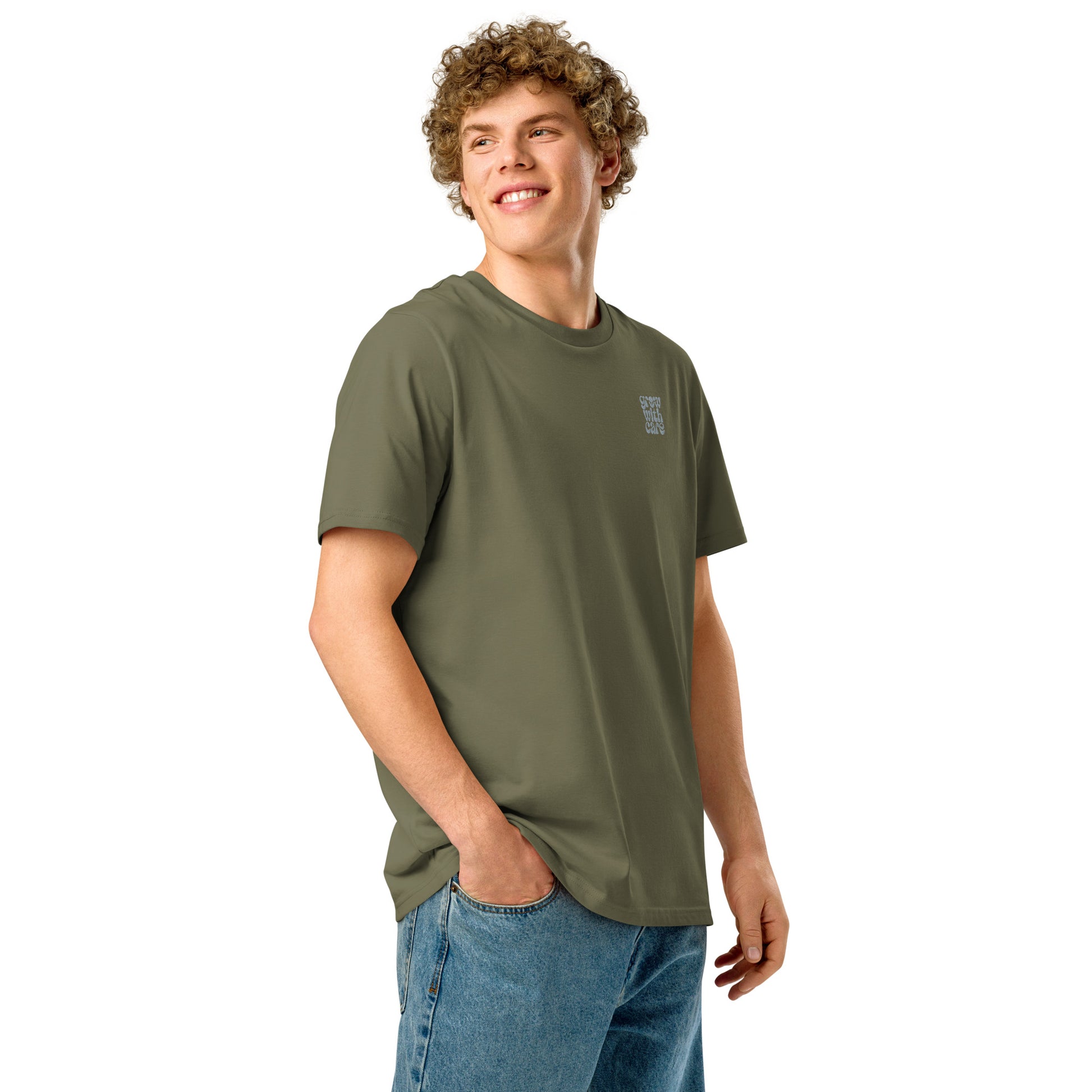 Eco-Friendly Owl Clothing Embroidered Unisex Organic Ribbed Neck T-Shirt "Grow With Care" Dudeily