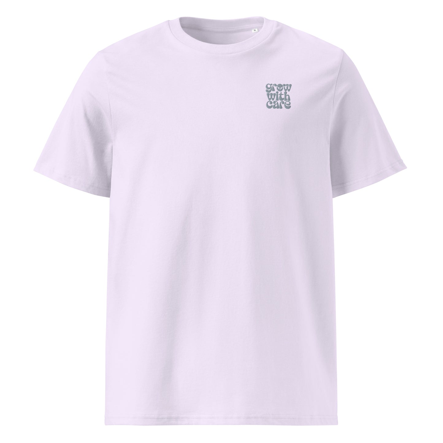 Eco-Friendly Owl Clothing Embroidered Unisex Organic Ribbed Neck T-Shirt "Grow With Care" Lavender Dudeily