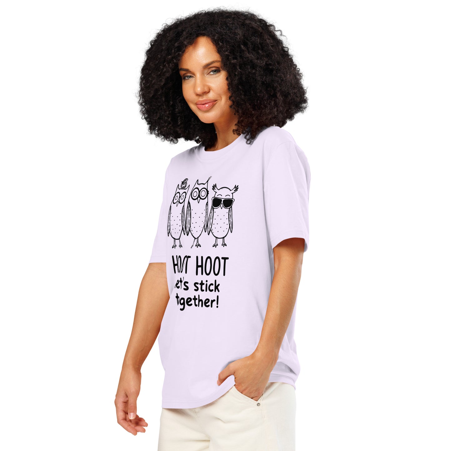 Unisex Organic Ribbed Neck T-Shirt: Hoot Hoot Let’s Stick Together! | Owl-Themed Sustainable Fashion USA Dudeily