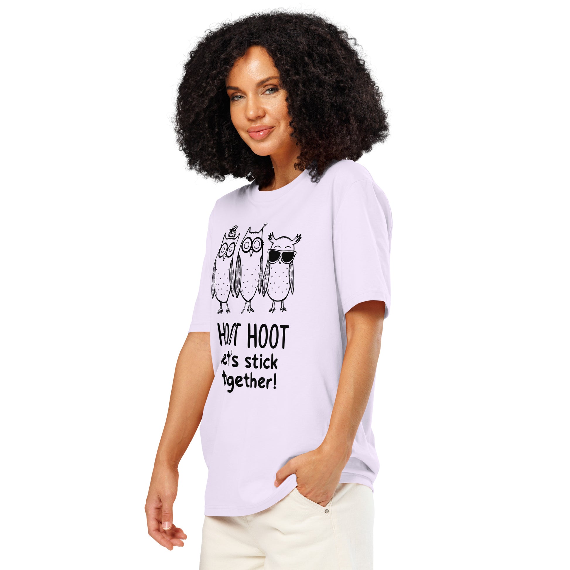 Unisex Organic Ribbed Neck T-Shirt: Hoot Hoot Let’s Stick Together! | Owl-Themed Sustainable Fashion USA Dudeily