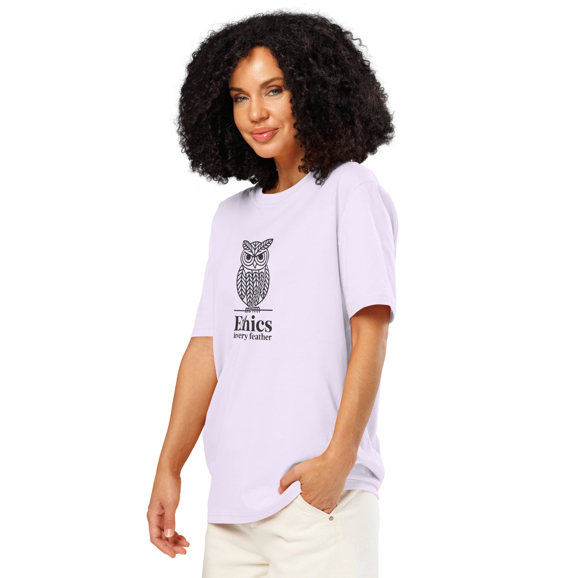 Unisex Organic Ribbed Neck T-Shirt: 'Ethics in Every Feather' | Sustainable Owl Fashion USA Dudeily