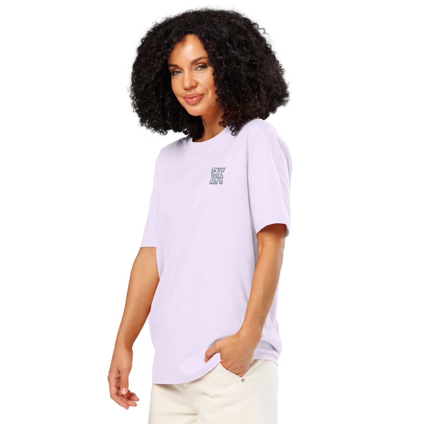 Eco-Friendly Owl Clothing Embroidered Unisex Organic Ribbed Neck T-Shirt "Grow With Care" Dudeily