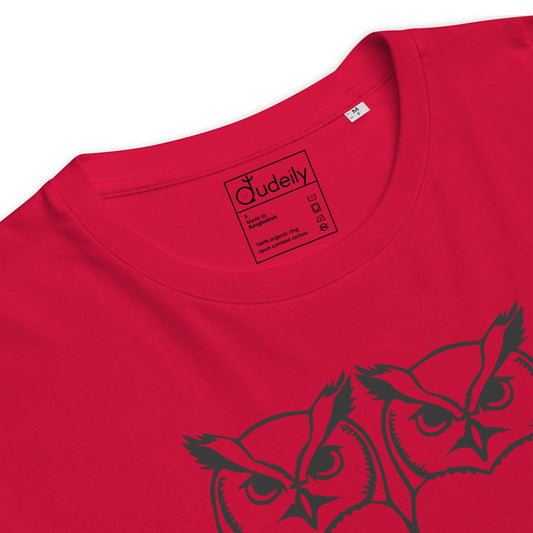 Unisex Organic Ribbed Neck T-Shirt: Hoo’s Got My Back? | Owl-Themed Sustainable Fashion USA by Dudeily Dudeily
