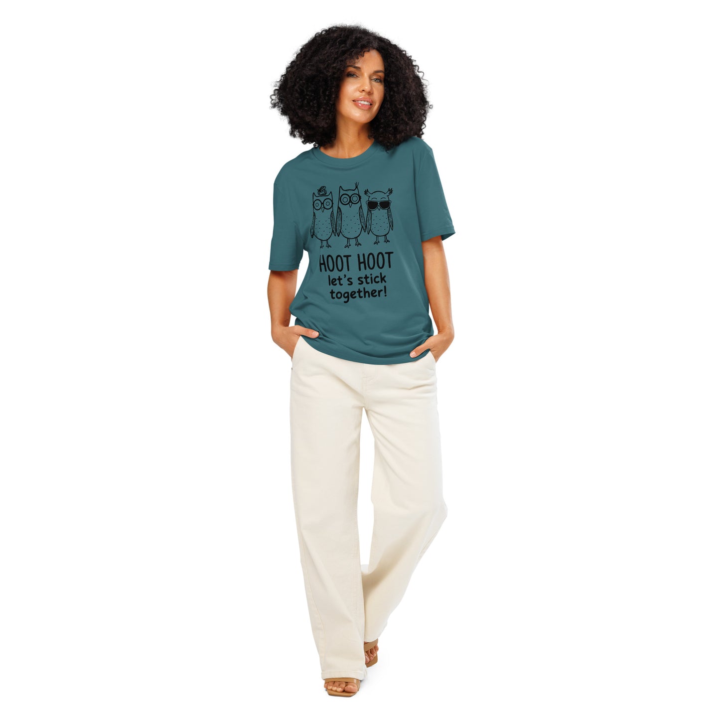 Unisex Organic Ribbed Neck T-Shirt: Hoot Hoot Let’s Stick Together! | Owl-Themed Sustainable Fashion USA Stargazer Dudeily
