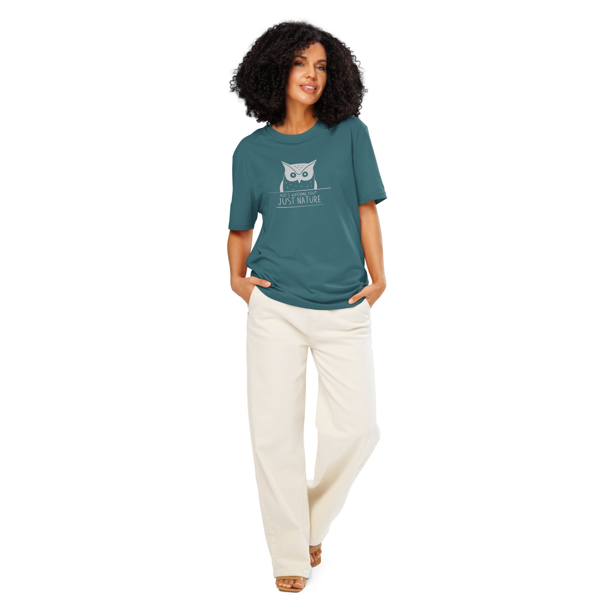 Ribbed Neck T-Shirt: 'Hoo’s Watching You? Just Nature' | Eco-Friendly Owl Apparel USA Dudeily