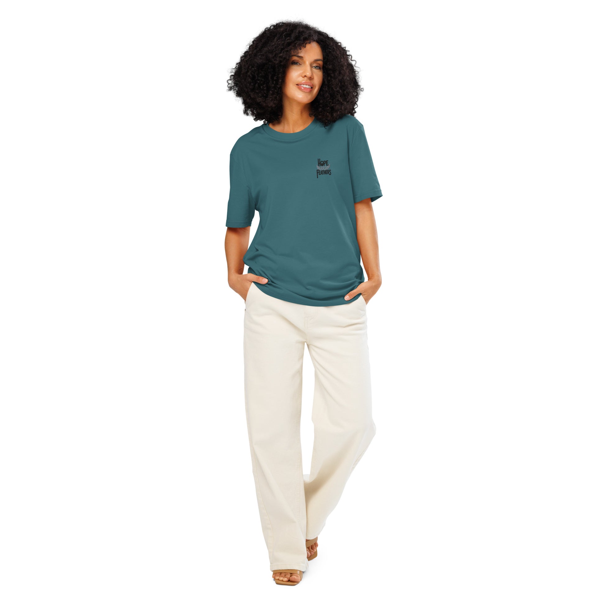 Eco-Friendly Owl Clothing Embroidered Unisex Organic Ribbed Neck T-Shirt "Hope Has Feathers" Dudeily
