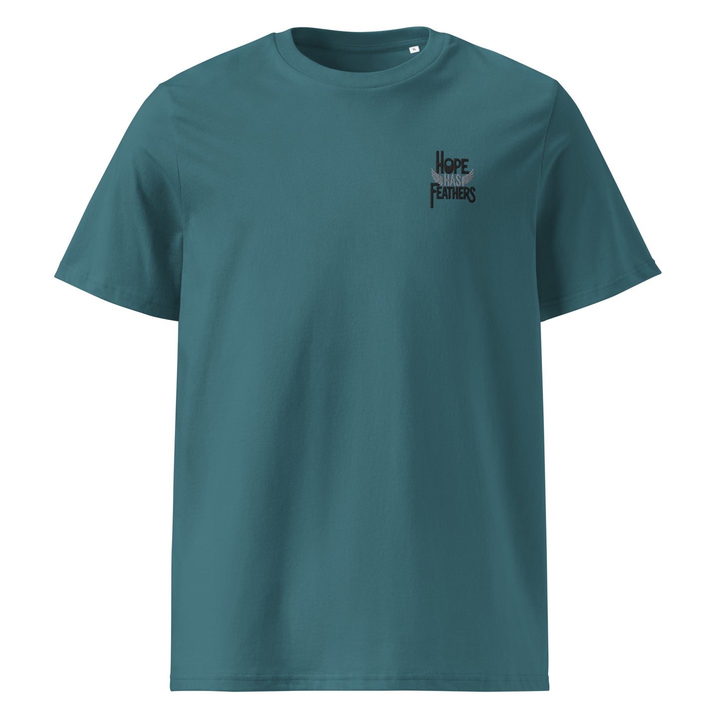 Eco-Friendly Owl Clothing Embroidered Unisex Organic Ribbed Neck T-Shirt "Hope Has Feathers" Stargazer Dudeily