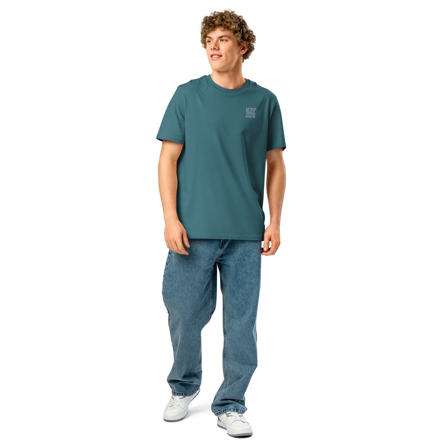 Eco-Friendly Owl Clothing Embroidered Unisex Organic Ribbed Neck T-Shirt "Grow With Care" Dudeily