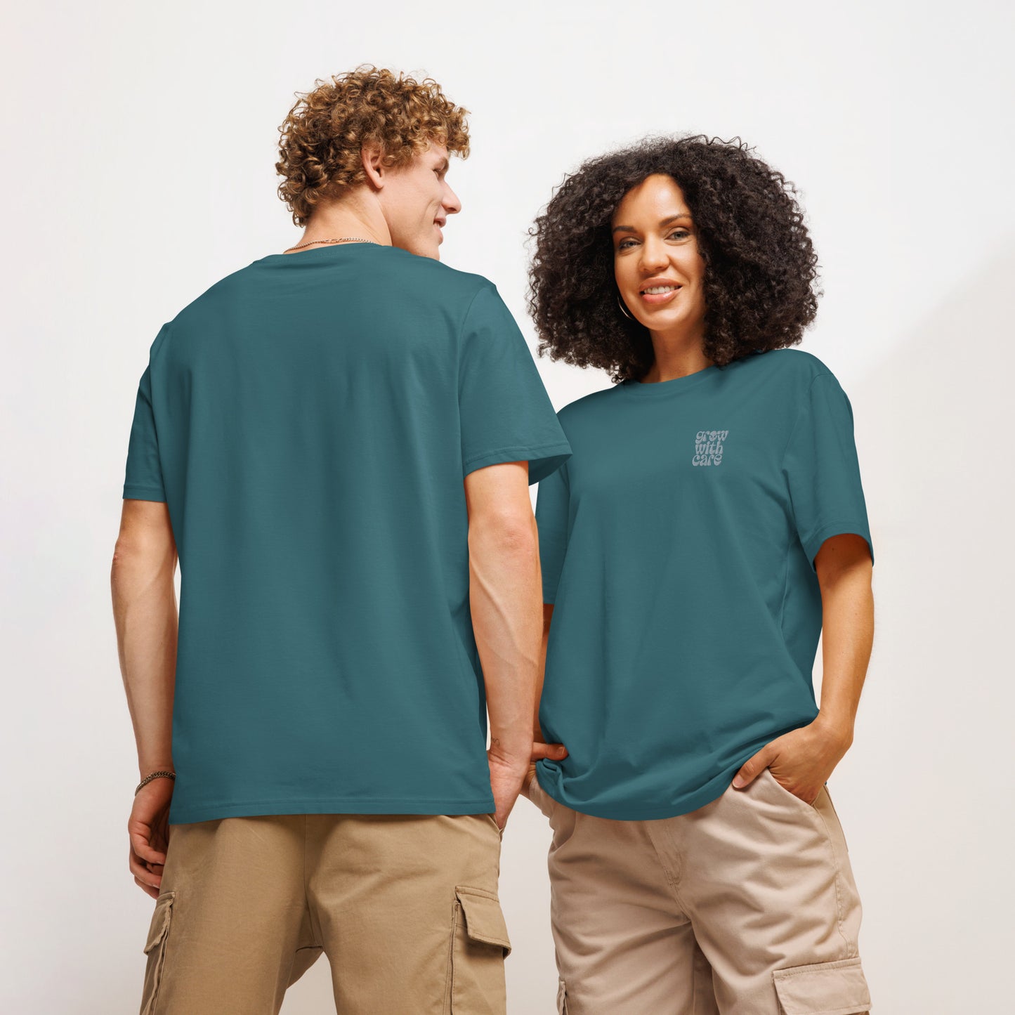 Eco-Friendly Owl Clothing Embroidered Unisex Organic Ribbed Neck T-Shirt "Grow With Care" Dudeily