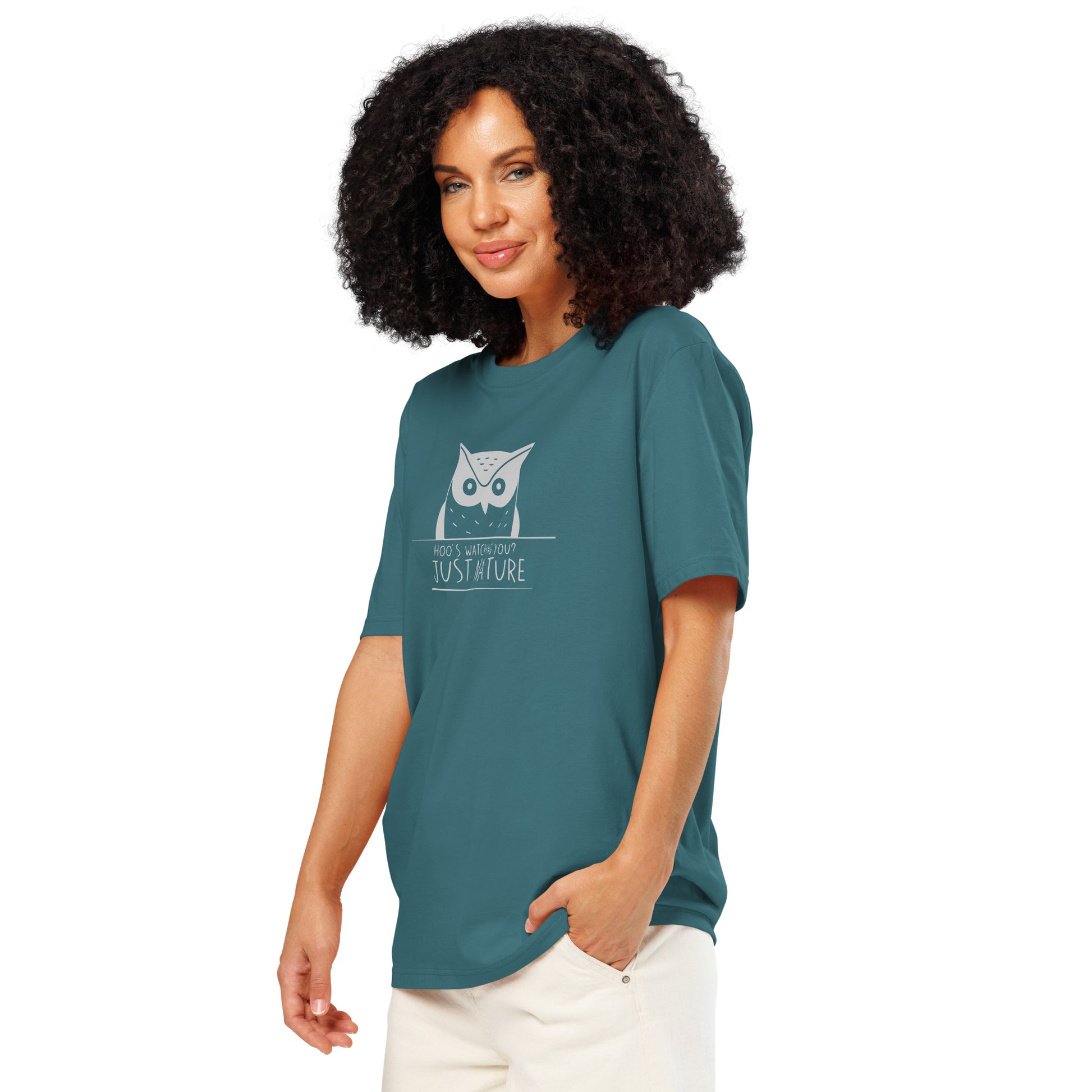 Ribbed Neck T-Shirt: 'Hoo’s Watching You? Just Nature' | Eco-Friendly Owl Apparel USA Dudeily