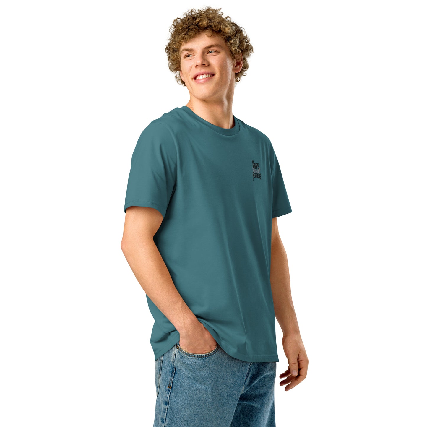 Eco-Friendly Owl Clothing Embroidered Unisex Organic Ribbed Neck T-Shirt "Hope Has Feathers" Dudeily