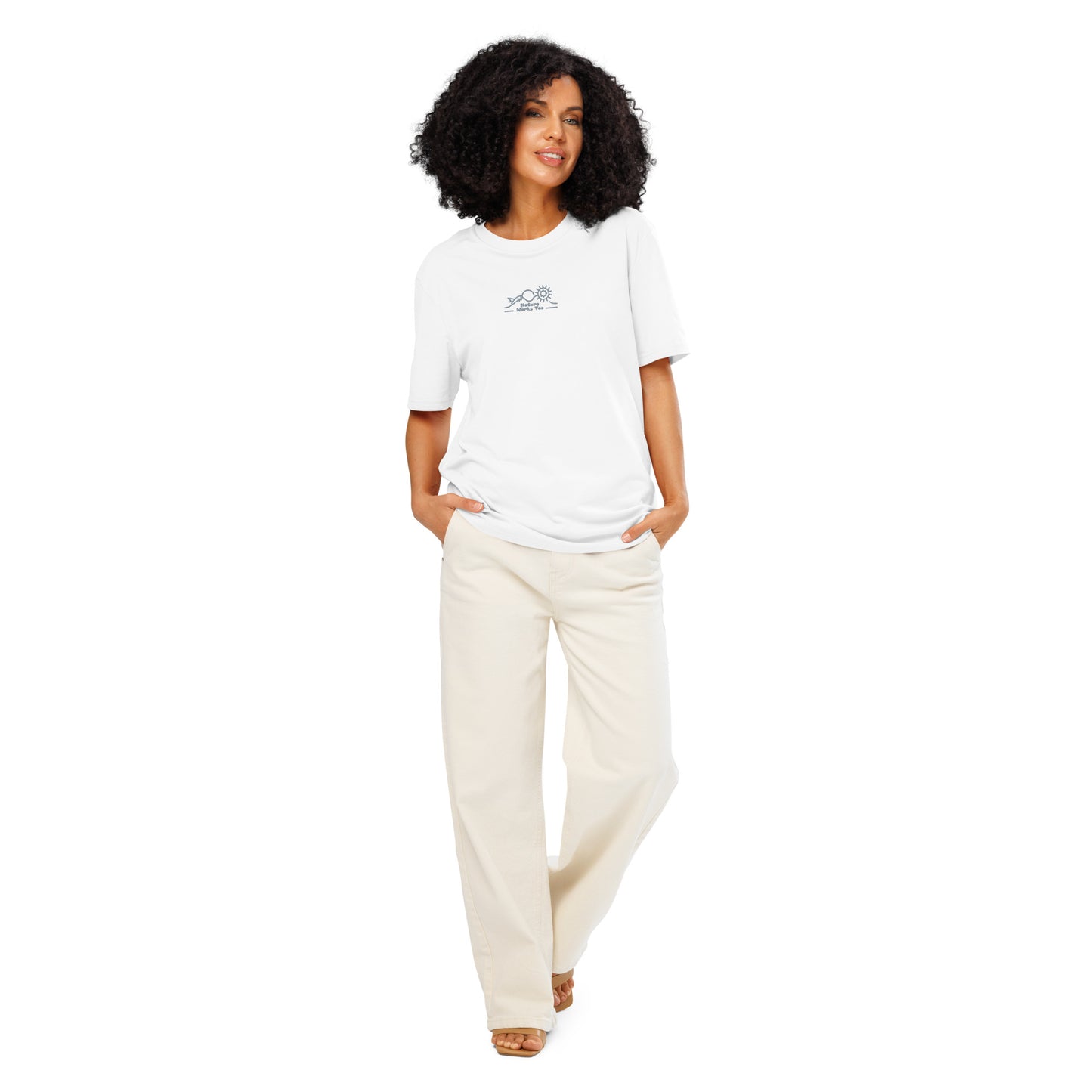 Unisex Organic Ribbed Neck T-Shirt: Nature Works Too | Owl Embroidered Sustainable Fashion USA White Dudeily