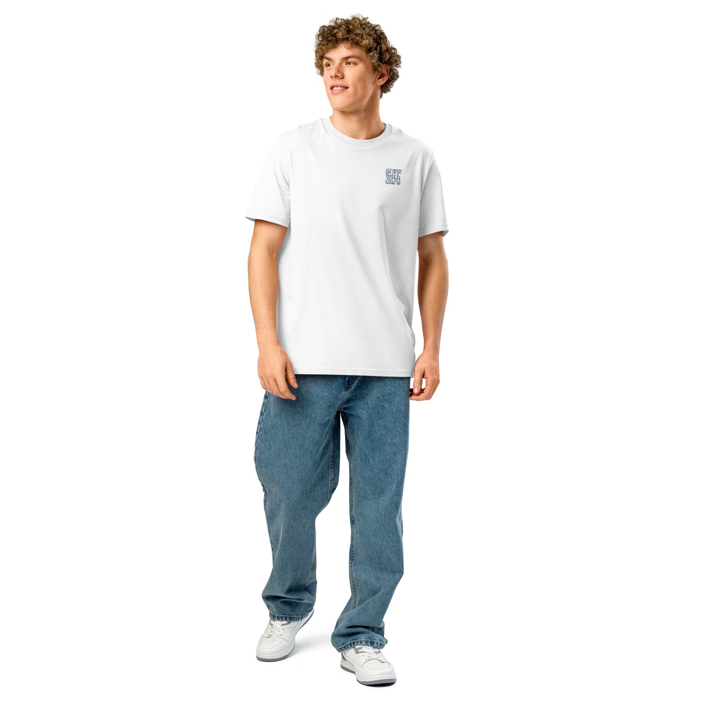 Eco-Friendly Owl Clothing Embroidered Unisex Organic Ribbed Neck T-Shirt "Grow With Care" Dudeily