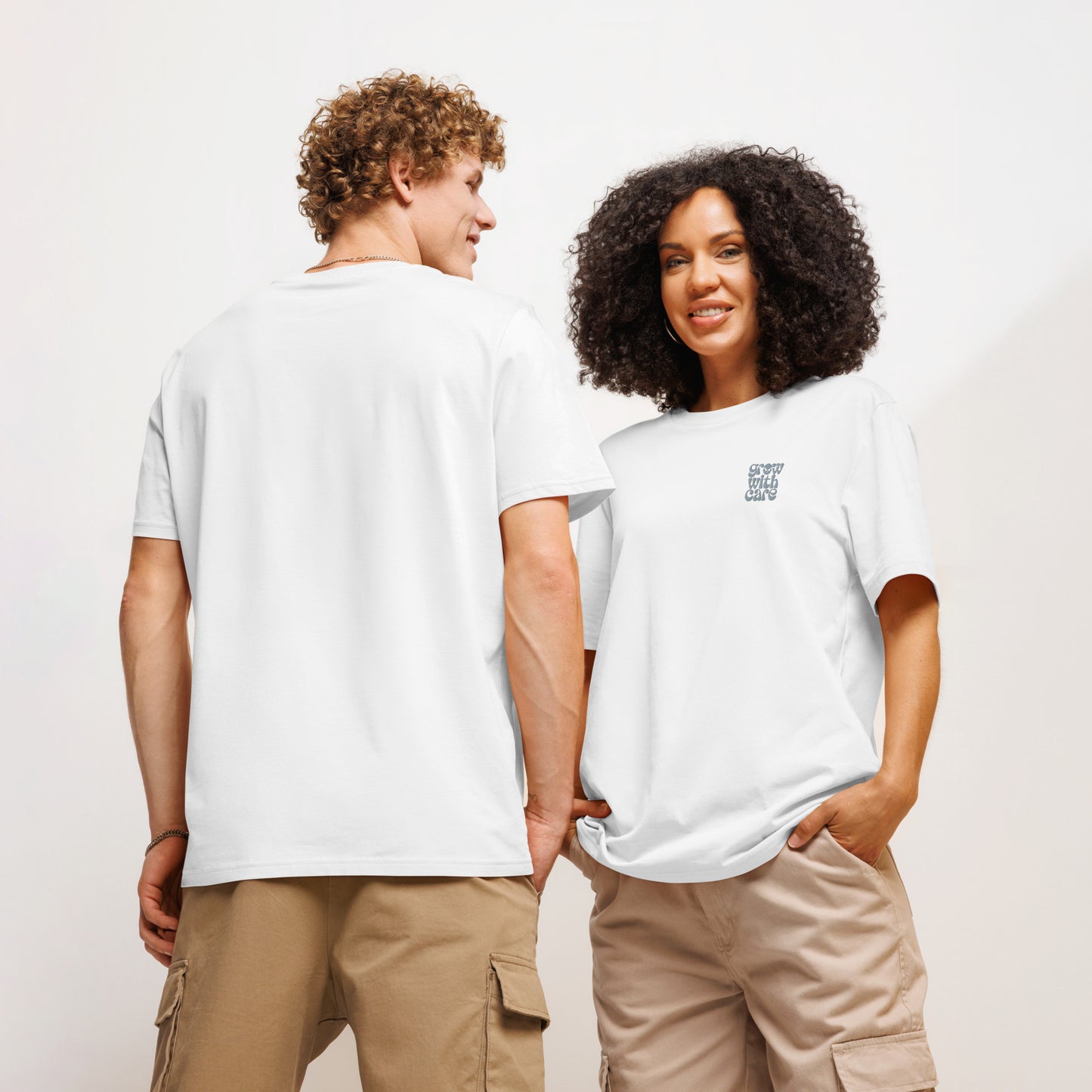 Eco-Friendly Owl Clothing Embroidered Unisex Organic Ribbed Neck T-Shirt "Grow With Care" Dudeily