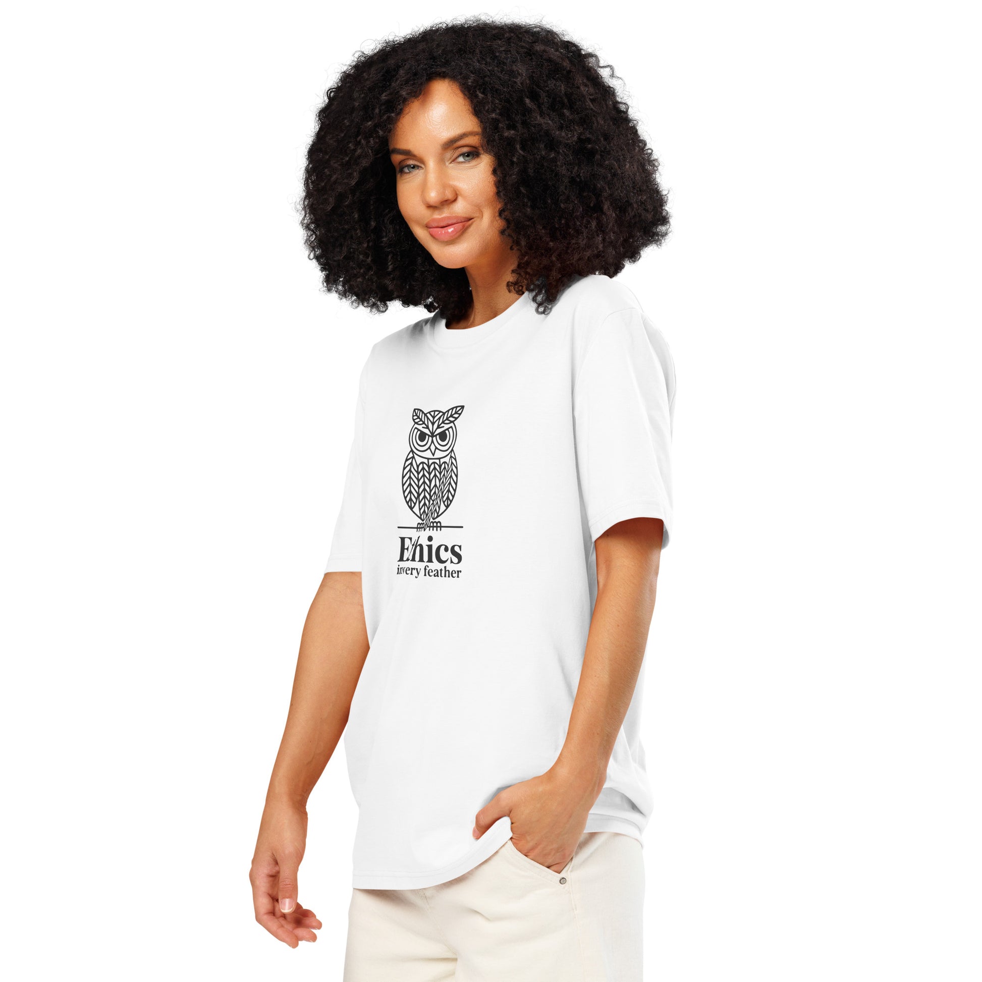 Unisex Organic Ribbed Neck T-Shirt: 'Ethics in Every Feather' | Sustainable Owl Fashion USA Dudeily