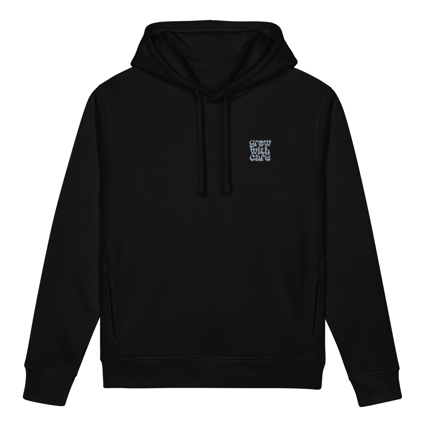 Eco-Friendly Owl Clothing Embroidered Unisex Organic Side Pocket Hoodie "Grow With Care" Black Dudeily