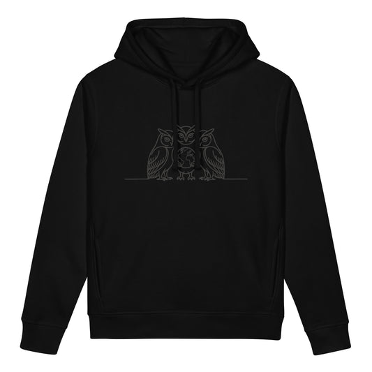 Unisex Organic Side Pocket Hoodie – Classic Owl Design | Eco-Friendly Apparel Black Dudeily
