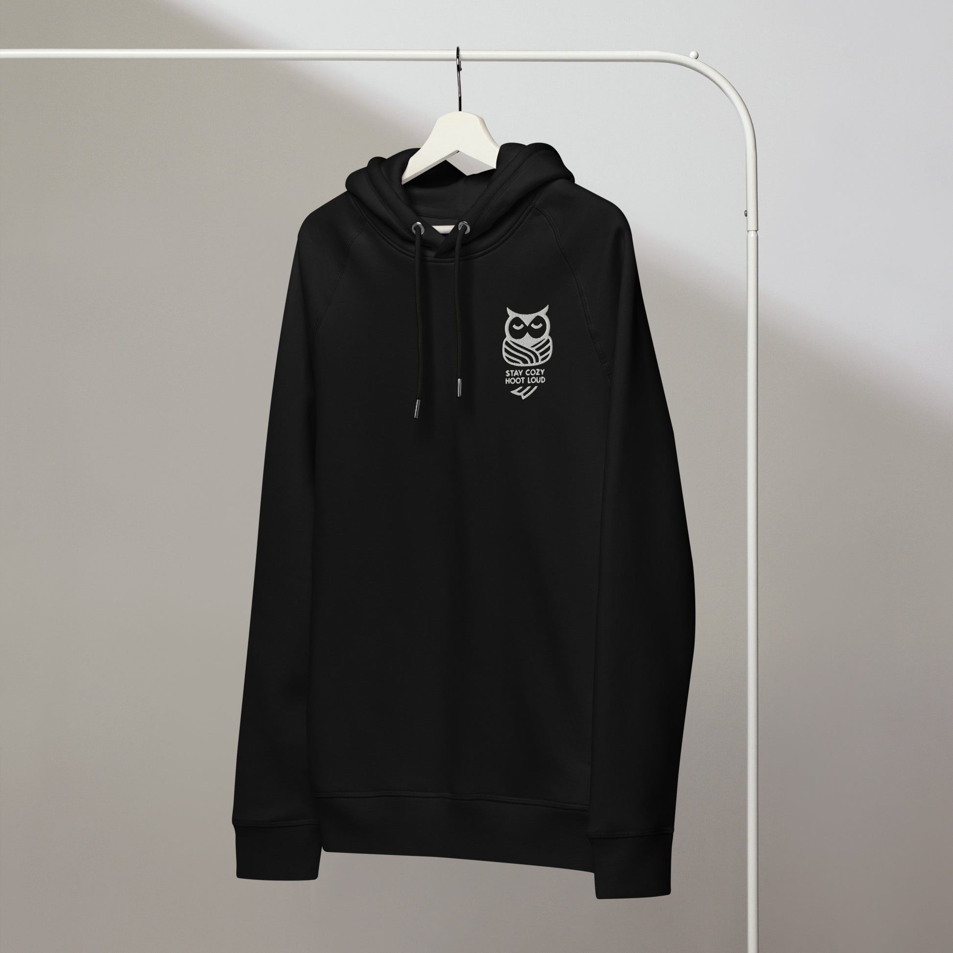 Owl Unisex Organic Side Pocket Hoodie: 'Stay Cozy Hoot Loud' in Fall | Sustainable Fashion USA Dudeily
