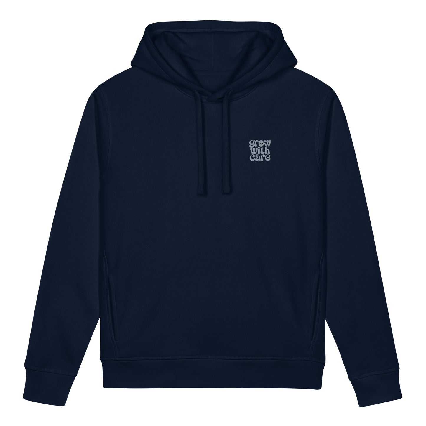 Eco-Friendly Owl Clothing Embroidered Unisex Organic Side Pocket Hoodie "Grow With Care" French Navy Dudeily