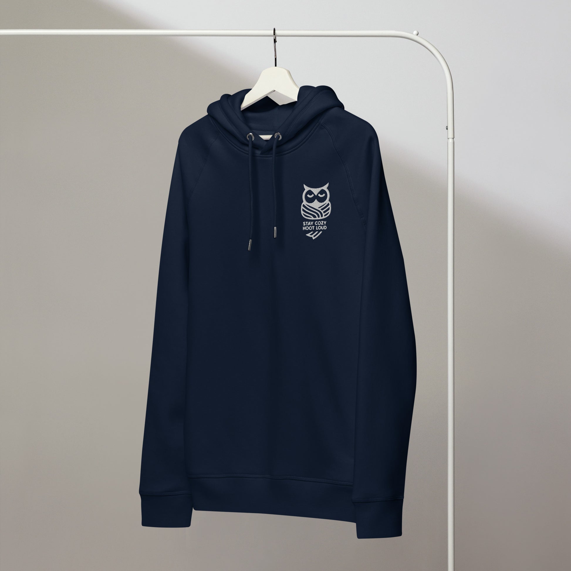 Owl Unisex Organic Side Pocket Hoodie: 'Stay Cozy Hoot Loud' in Fall | Sustainable Fashion USA Dudeily