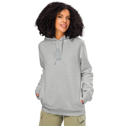 Unisex Organic Side Pocket Hoodie: Wise Work, Kind Planet | Owl Embroidered Sustainable Fashion Heather Grey Dudeily