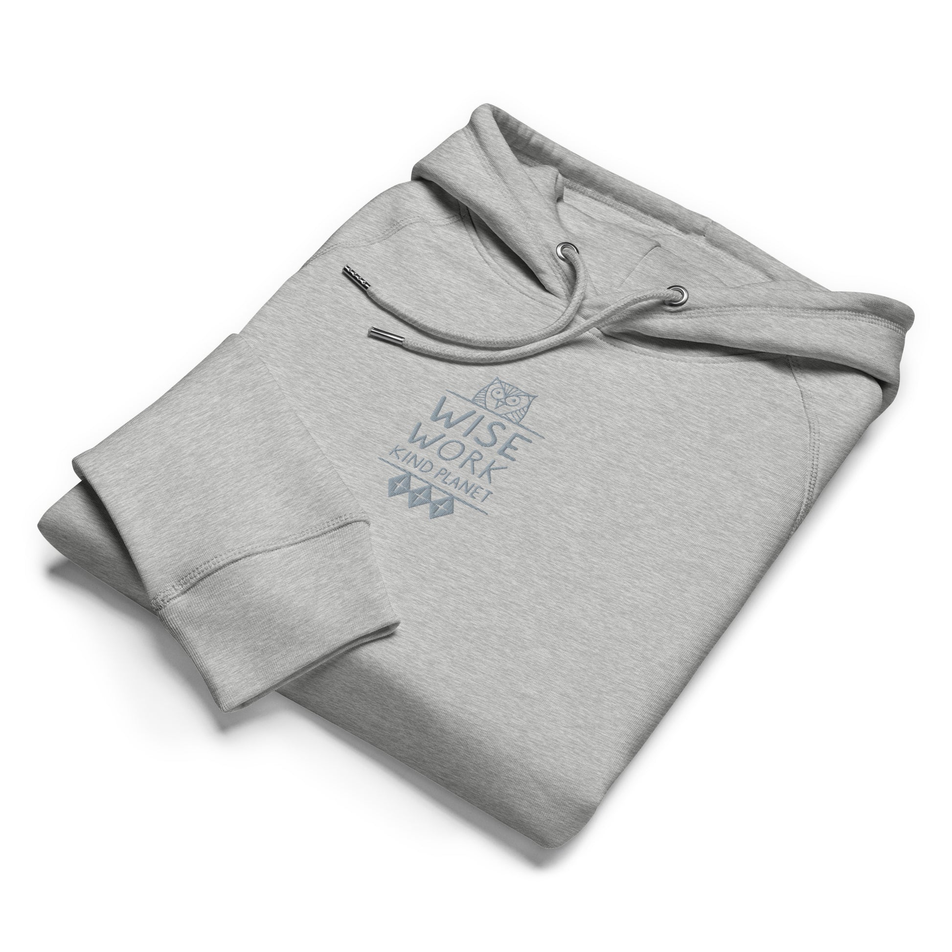 Unisex Organic Side Pocket Hoodie: Wise Work, Kind Planet | Owl Embroidered Sustainable Fashion Dudeily