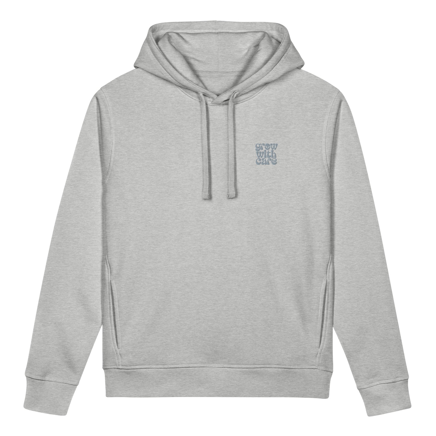 Eco-Friendly Owl Clothing Embroidered Unisex Organic Side Pocket Hoodie "Grow With Care" Heather Grey Dudeily