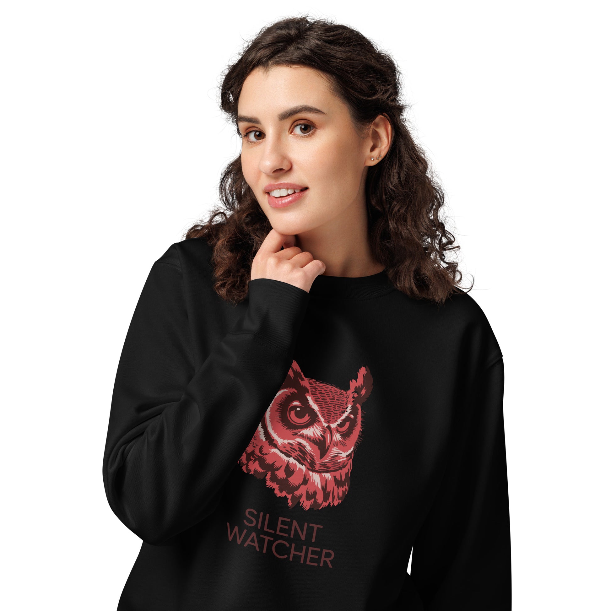 Unisex Organic Sweatshirt: 'Silent Watcher' in Fall | Ethical Owl Clothing USA Dudeily