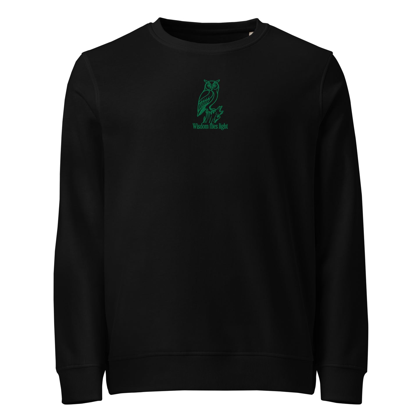 Owl Unisex Organic Sweatshirt: 'Wisdom Flies Light' in Fall | Sustainable Fashion USA Dudeily
