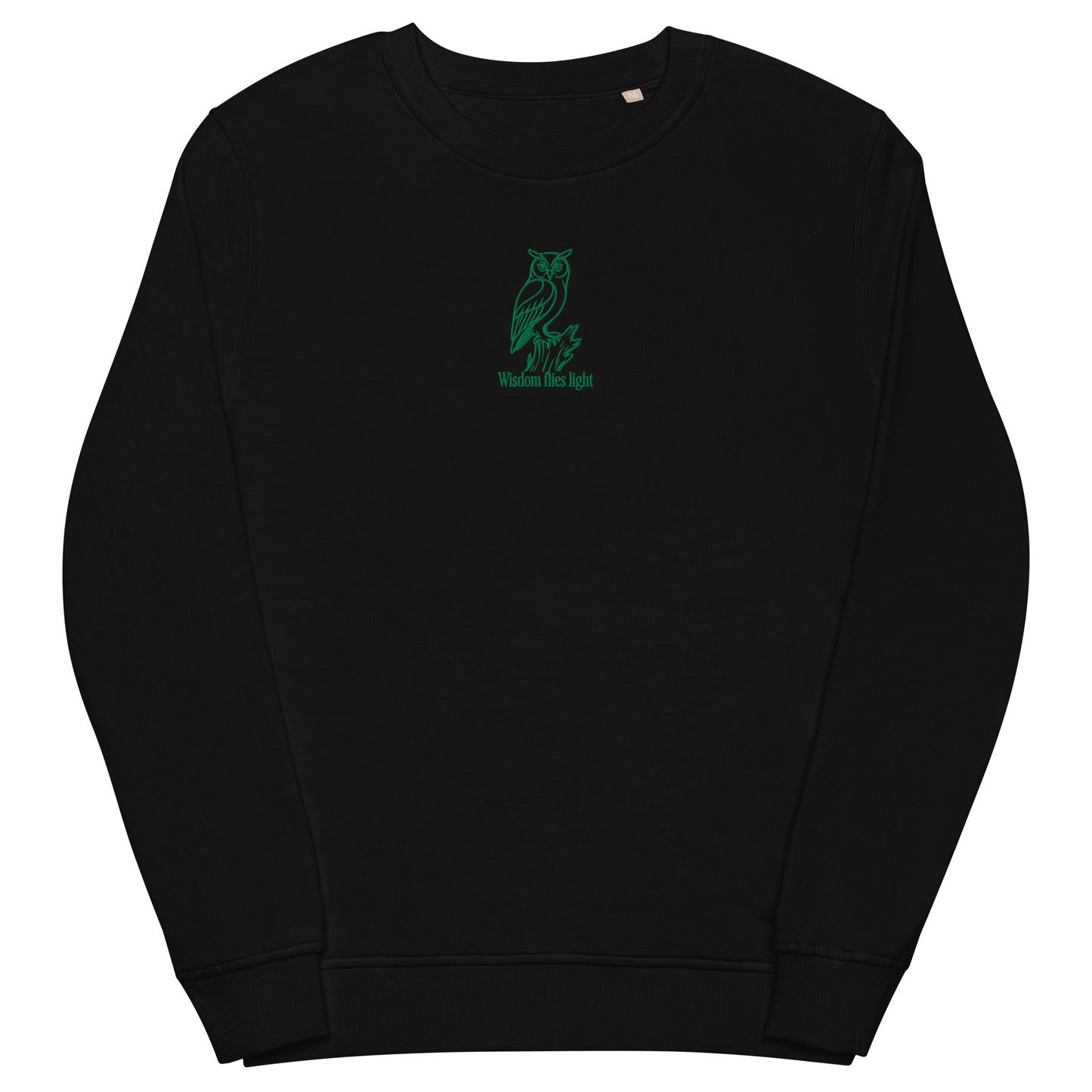 Owl Unisex Organic Sweatshirt: 'Wisdom Flies Light' in Fall | Sustainable Fashion USA Dudeily