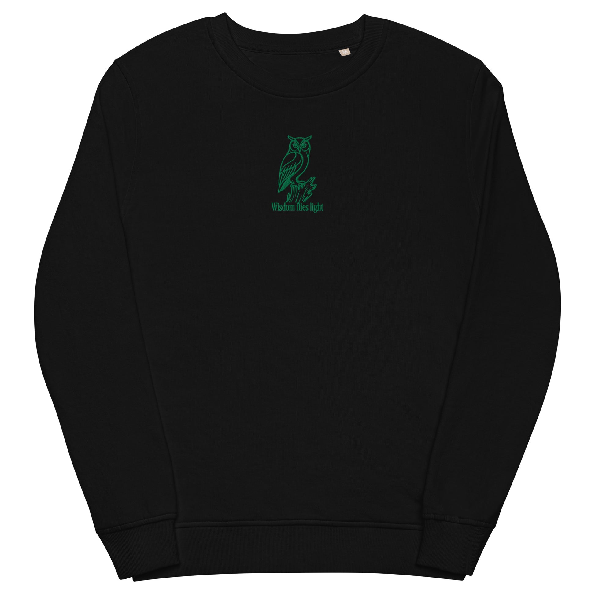 Owl Unisex Organic Sweatshirt: 'Wisdom Flies Light' in Fall | Sustainable Fashion USA Dudeily