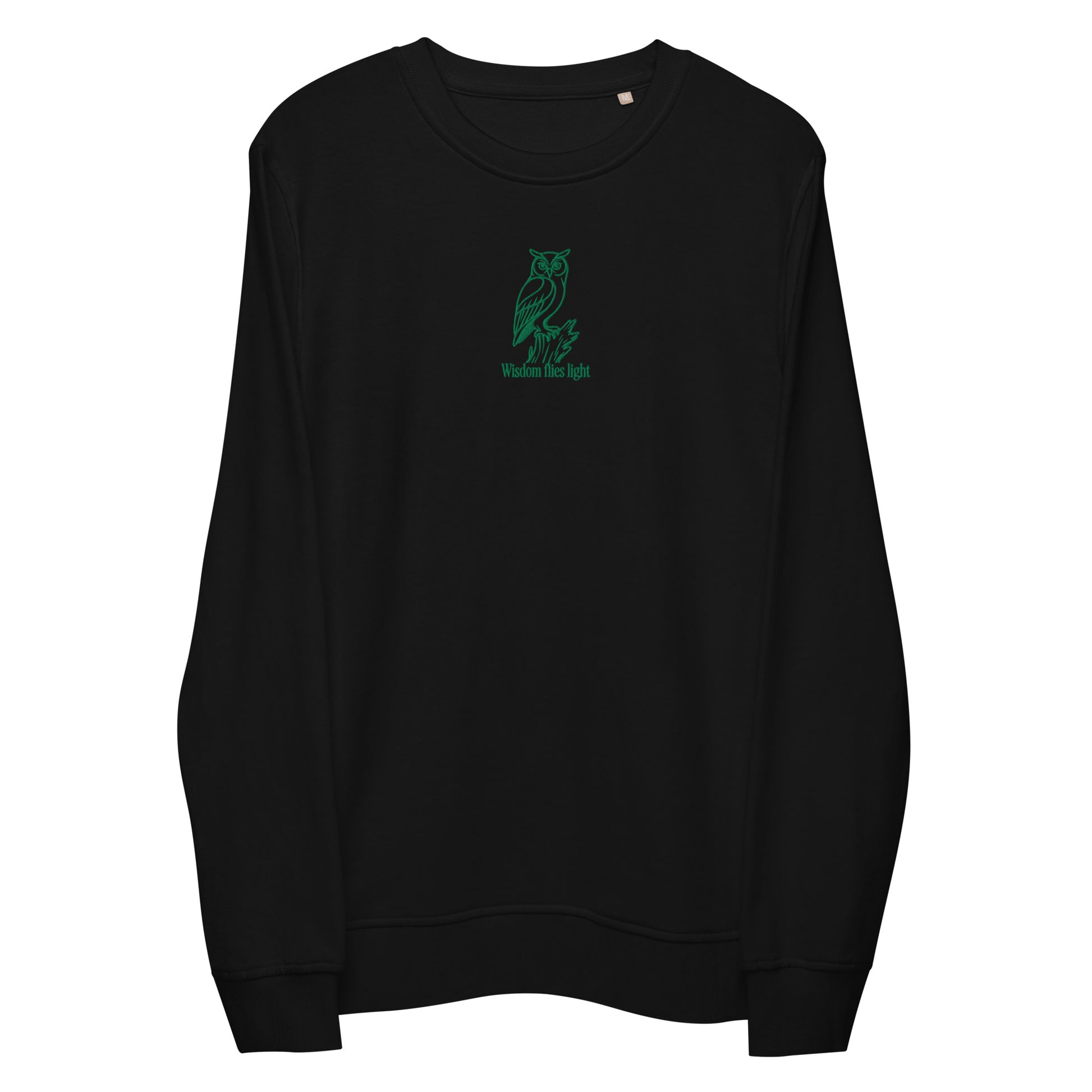 Owl Unisex Organic Sweatshirt: 'Wisdom Flies Light' in Fall | Sustainable Fashion USA Dudeily