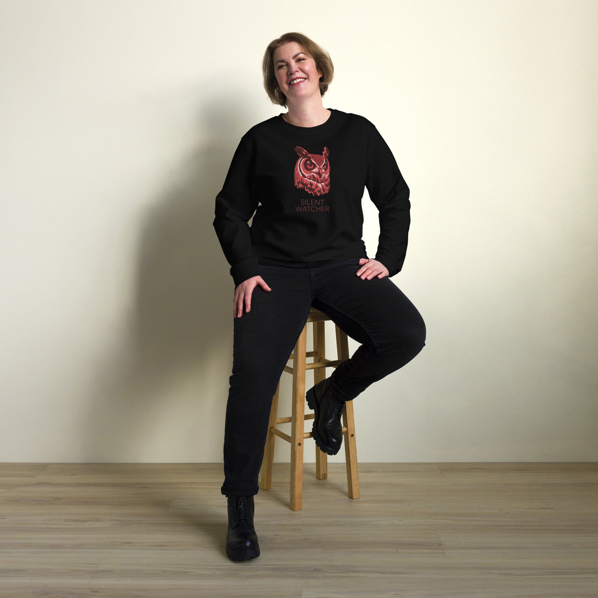 Unisex Organic Sweatshirt: 'Silent Watcher' in Fall | Ethical Owl Clothing USA Dudeily