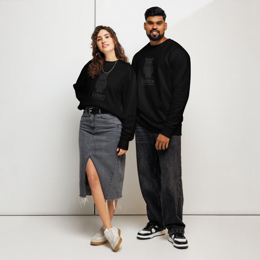 Unisex Organic Sweatshirt: 'Ethics in Every Feather' for Fall | Eco-Friendly Owl Apparel USA Dudeily